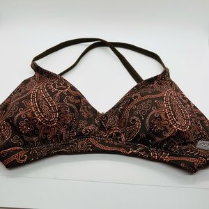 NWOT MELIKA Bikini Top Padded  Cross back Brown Pink Orange Size Small